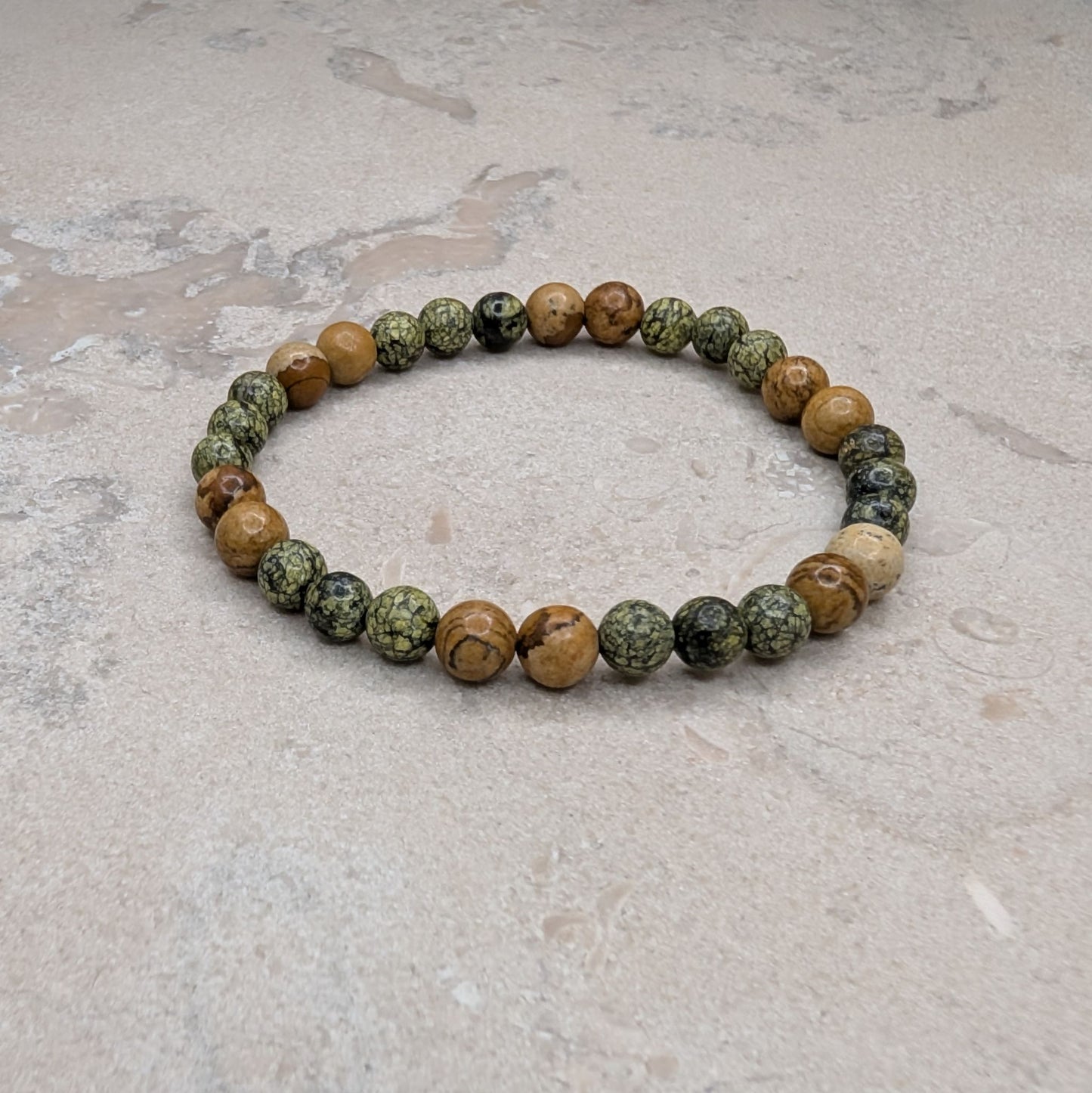 Armband med Bildjaspis & Serpentin - 16 cm