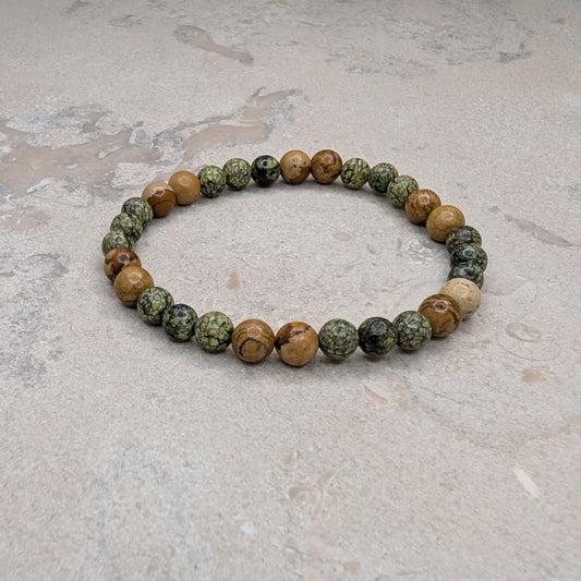 Armband med Bildjaspis & Serpentin - 16 cm